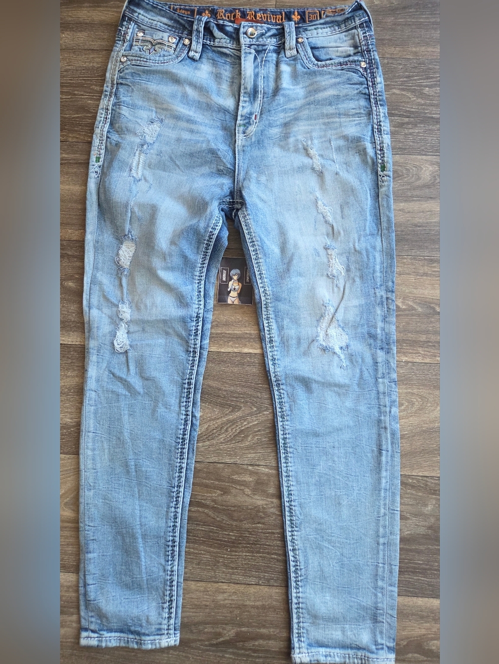 Rock Revival Idoya Light Blue Distressed Skinny Jeans Size 30